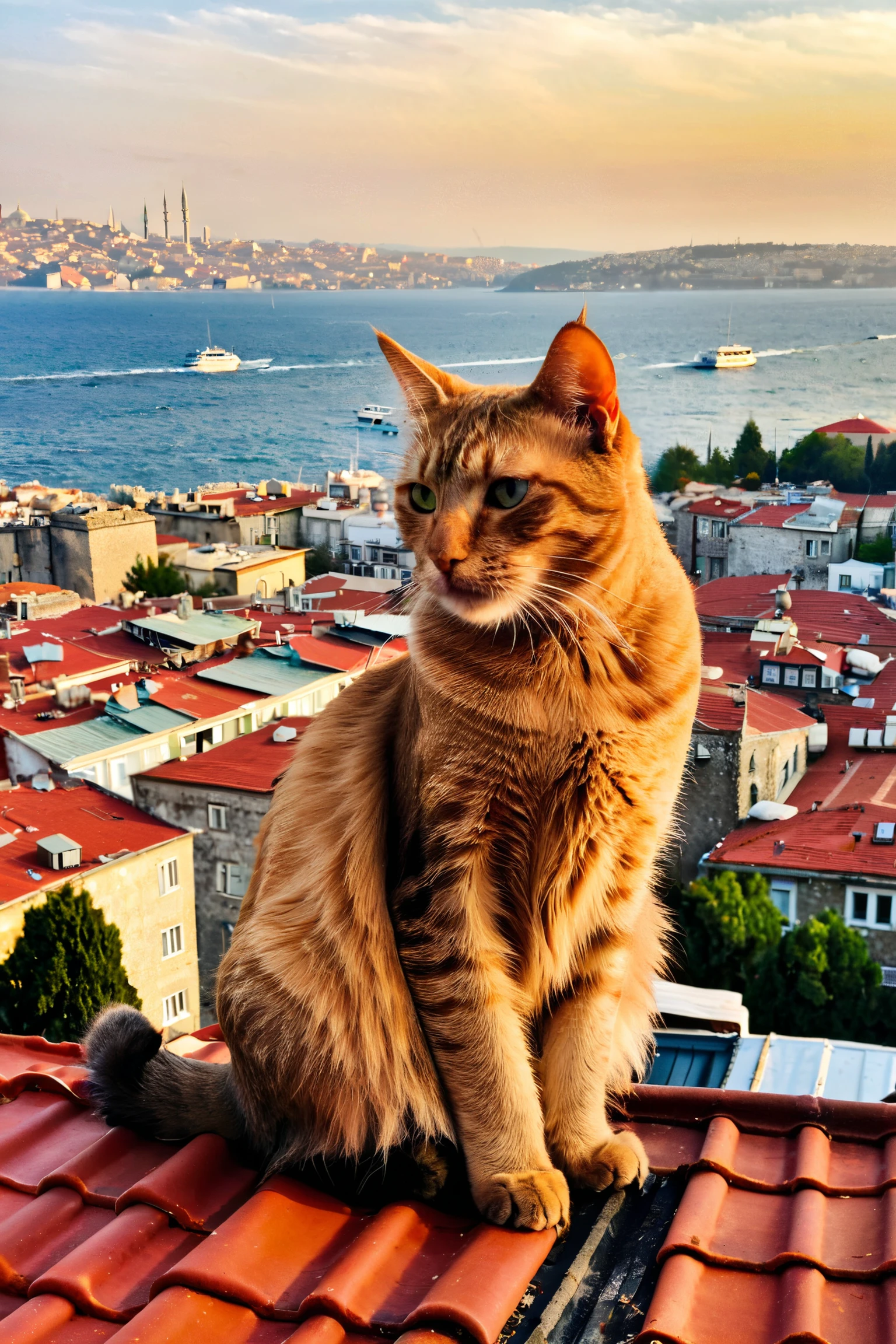 a cat on the roof, istanbul city
