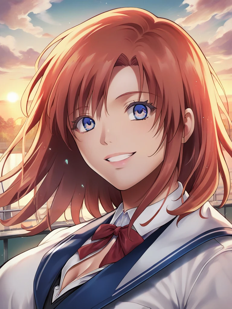 Ugly score_9, score_8_up, score_7_up, source_anime,(masterpiece,best quality),cyclone \(reizei\), 1girl, parted lips, 
 <lora:cyclone(reizei) for pony:1> , floating hair, reflection, colorful,portrait, smile,  sunset,classroom, school uniform,