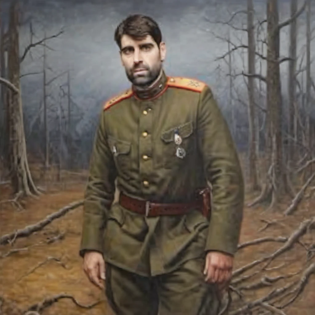 Painting of Corluka in RWWIBL Uniform,8k,1person,1man,dark skies,Dugouts,Trenches,Cemeteries,Frozen,Smoke,Choking dust,Ominous,Tenebrous,Grim,Disillusionment,Mourning,Tangled roots,Alla prima,Leading lines,Earth tones,dark,ultra detailed,intricate,surrealism,oil on canvas,dry brush
forest <lora:RWWIBL_uniform:1> <lora:corluka_sdzl:1>