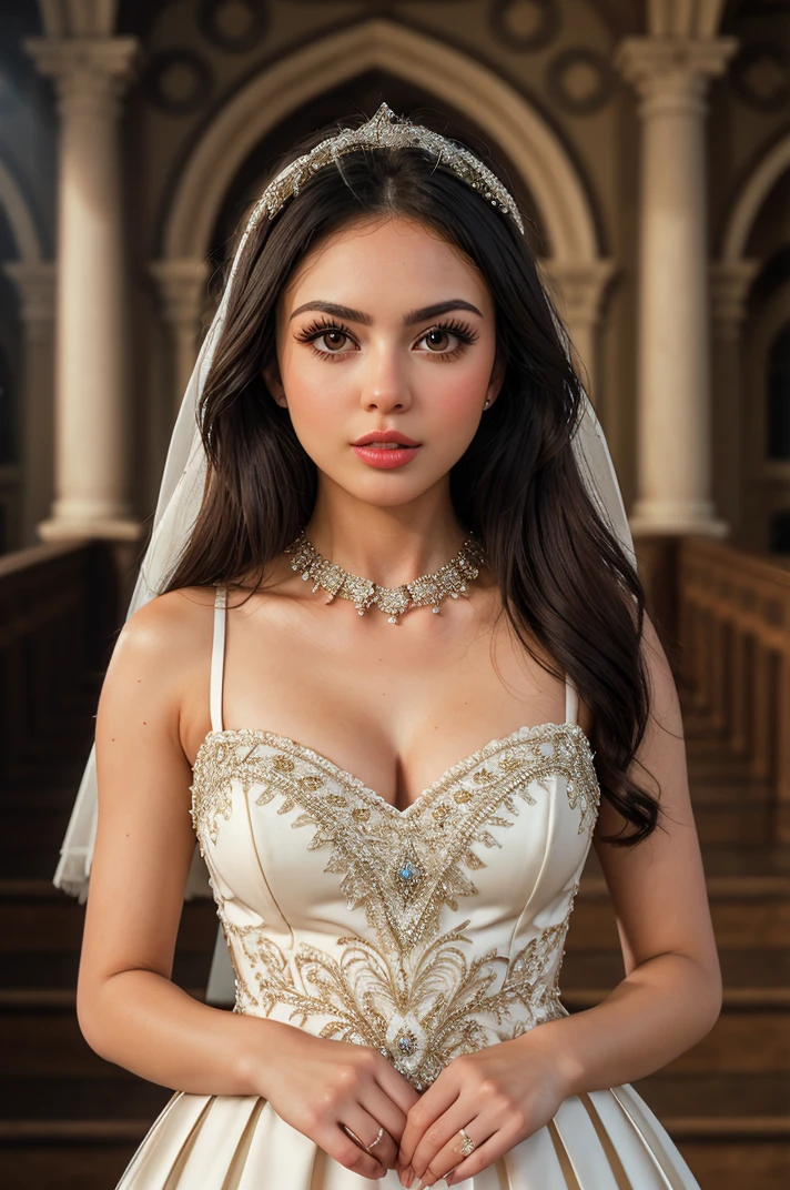 professional analog photo,RAW photo, tv_Alexandra_MXAI, , , clever expression, wearing an ornate wedding dress, elegant makeup, pink lips, standing by the altar, ornately detailed glass mosaic in the background, ((full body shot)),, 8k resolution, highres, high detail, sharp focus, detailed skin, 8k uhd, bokeh, analog photography, (((Ultra-HD-details, Ultra-HD-detailed, Ultra-HD-realistic)))