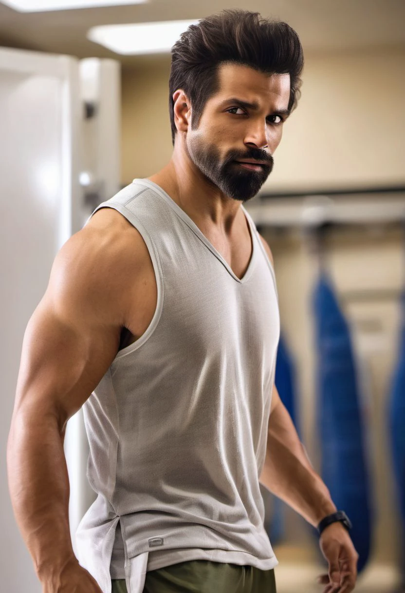 (RAW photo:1.4), mike vogel a man <lora:Rithvik-Dhanjani_Mike-Vogel:1>, looking at viewer, smirk, full body, wearing tank top, sweating, towel around neck, standing, dark features, smooth, muscles, barefoot, ((steamy locker room setting)), intricate details, 8k, ultra-high-definition, (photo-realistic:1.3),(fit and sculpted physique:1.1), (accentuating his every curve:1.1), (subtle sheen and texture:1.2), (soft and brightly lit:1.2), (muted color palette:1.1),