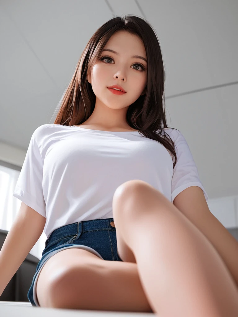 whole body, Highest quality, Realistic, Very detailed, finely, High resolution, 8k wallpaper, One beautiful woman,, Light brown messy hair, Wearing a business suit, Sharp focus, Perfect dynamic composition, Beautiful and exquisite, Thin Hair, Detailed Realistic skin texture, smile, Close-up portrait, Model Body Type,Small breasts、Long and beautiful legs、 Beautiful muscular feet、Beautiful feet、Super mini tight skirt、Spread your legs,I'm not wearing panties、 Showing off her crotch with a smile,thin black pantyhose、The toes and stilettos of the high heels are visible.、Sexy pose、Perfect Style、Perfect Legs、length, Muscular legs、Beautiful legs、Wear Louboutin high heels、Wearing sexy pantyhose、