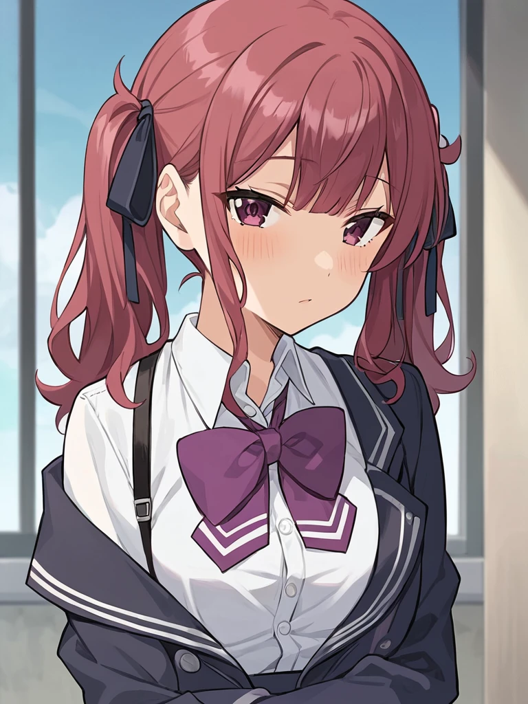score_9, score_8_up, score_7_up, source_anime,masterpiece,best quality,highres,absurdres,official art,official style,source_anime,anime screencap,anime coloring,megami magazine,anime,animated,explicit,
shiny skin,portlait,
<lora:natsuki_karin:1> natsuki_karin,twintails, bowtie, jacket, school uniform, purple bow, hair ribbon, white shirt, black ribbon, collared shirt, bangs, purple ribbon, blazer,