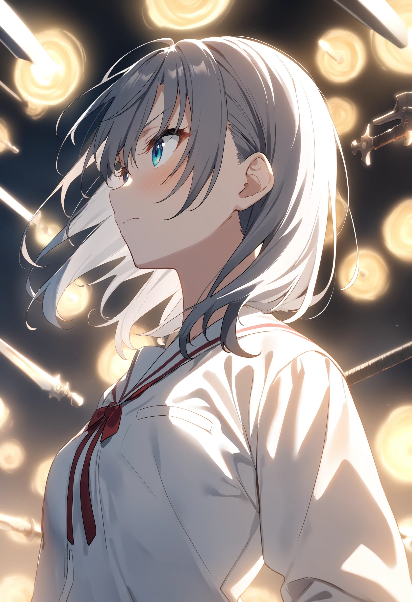 1girl,sincos, ningen mame, toosaka asagi,solo,medium breasts,school uniform,
gate of lon, floating weapon, multiple weapons,glowing,<lora:gateofbabylon_XL_v1:0.7>
ceiling, portrait, looking away, evil, Akihabara city, closed mouth, side hair,, gray hair,
best quality, very aesthetic, absurdres,