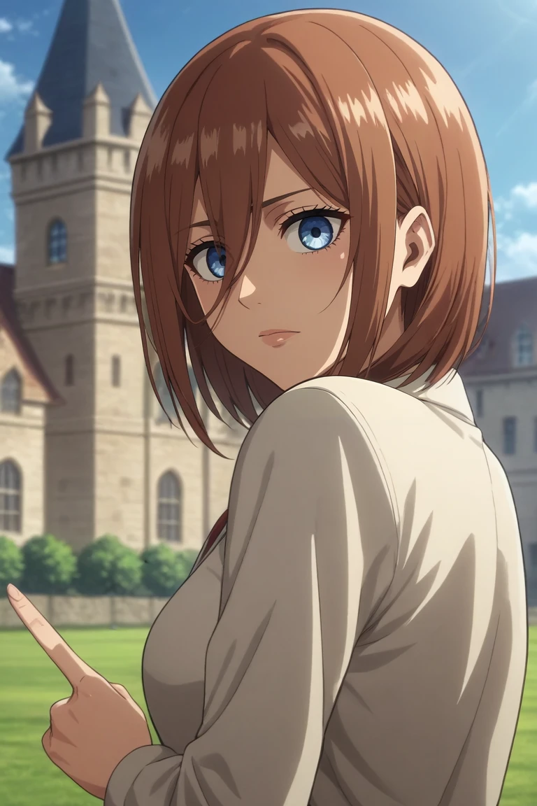 score_9, score_8_up, score_7_up, source_anime, rating_safe, , anime screencap, , , looking at viewer, depth of field, 1girl, nakano miku, go-toubun no hanayome, blue eyes, brown hair, solo, from side, castle, midnight, pointing, relaxed, <lora:shingeki_no_kyojin_style_pony:0.96>, shingeki_no_kyojin_style, <lora:sdxl_lightning_8step_lora:1>