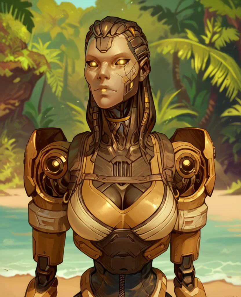 score_9,score_8_up,score_7_up,score_6_up,
ashapl,yellow eyes,black black sclera,dreads,
robot joints,android, cleavage,
outdoors,beach,jungle,
<lora:AshAPL:1>,solo,