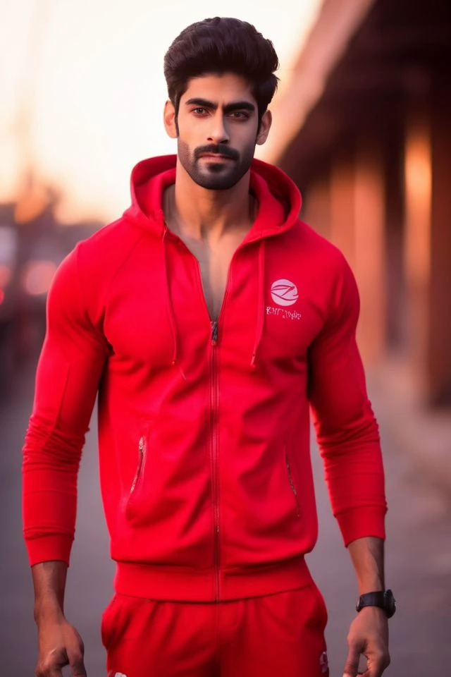 Sacha Dhawan a man <lora:Rishabh-Jaiswal_Sacha-Dhawan:0.75>, realistic photo in a worn ((red tracksuit, massive hairy pecs)), ((light bokeh)), intricate, (steel metal [rust]), elegant, sharp focus, photo by greg rutkowski, soft lighting, vibrant colors, (masterpiece), ((streets)), (detailed face), looking at viewer, light smile, night, walking towards viewer, cinematic lighting, beautiful lighting, cinematic lighting, (hazy filter, film grain:1.2)