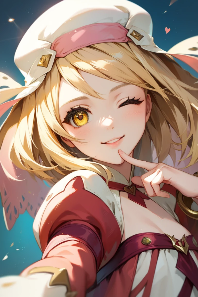 score_9, score_8_up, score_7_up, very aesthetic, source_anime, detailed, high quality, beautiful, masterpiece, detailed eyes,
<lora:lightXL:0.8>
simple background, blurry background
cowboy shot, looking at viewer, upper body,
wink, finger on lip, heart, from side
<lora:alice_autismConfetti_v01:0.95>
alice \(tales\), blonde hair, small breasts, headwear, jacket, yellow eyes, bloomers, veil,, zPDXL