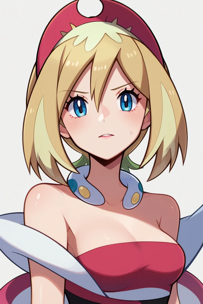score_9, score_8_up, score_7_up, BREAK <lora:touyarokii-guy-PONYv1:1>, 1girl, solo, breasts, irida \(pokemon\), blonde hair,