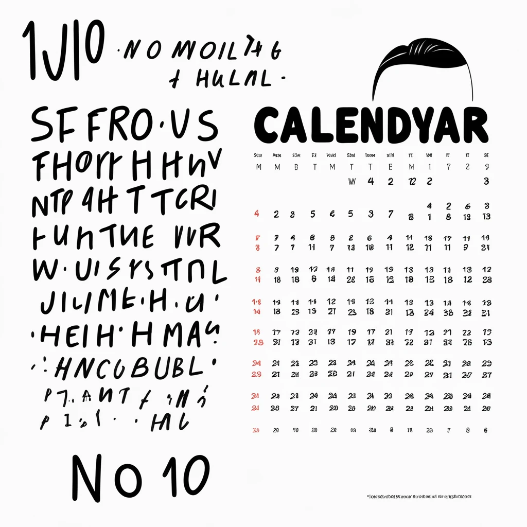 short hair, calendar (medium), no humans, monochrome
