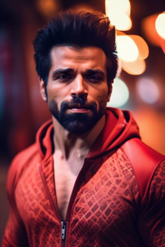mike vogel a man <lora:Rithvik-Dhanjani_Mike-Vogel:1>, realistic photo in a worn ((red tracksuit)), ((light bokeh)), intricate, (steel metal [rust]), elegant, sharp focus, photo by greg rutkowski, soft lighting, vibrant colors, (masterpiece), ((streets)), (detailed face), looking at viewer, light smile, night, walking towards viewer, cinematic lighting, beautiful lighting, cinematic lighting, (hazy filter, film grain:1.2)
