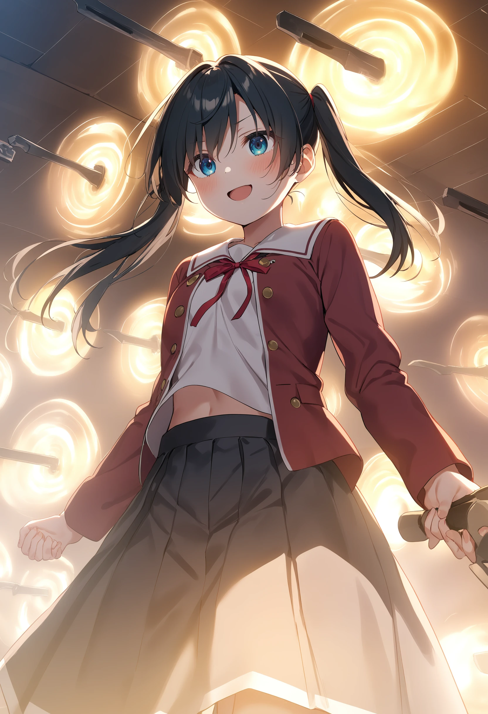 1girl,sincos, ningen mame, toosaka asagi,solo,medium breasts,school uniform,
gate of lon, floating weapon, multiple weapons,glowing,<lora:gateofbabylon_XL_v1:0.7>
from below, cowboy shot, looking up, light smile, refectory, open mouth, split ponytail hair,, black hair,
best quality, very aesthetic, absurdres,