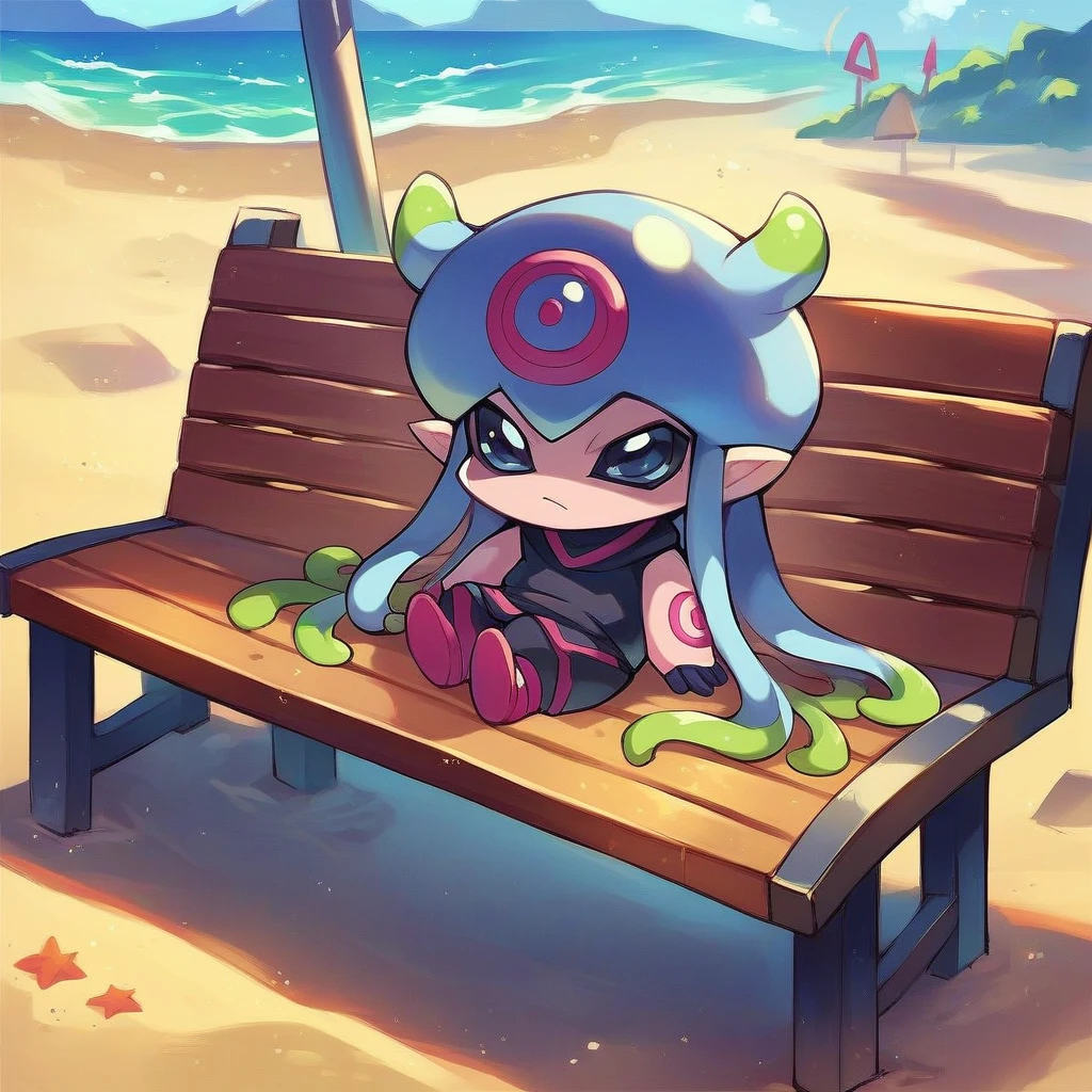 score_9, score_8_up, score_7_up, score_6_up, score_5_up, score_4_up, rating_safe,source_anime,solo,jellymon,chibi,sitting,bench,beach, <lora:JellymonPony:0.9>