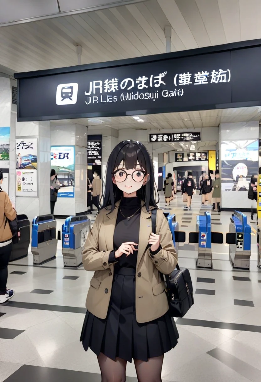 masterpiece, best quality, very aesthetic, absurdres,
1girl, solo, glasses, black hair, long hair, jacket, skirt, black bag, smile, looking at viewer, solo focus,
osakaeki, midosujiguchi, scenery, sign, real world location, indoors, tile floor
<lora:osakaeki_midosujiguchi_SDXL_V1:1>