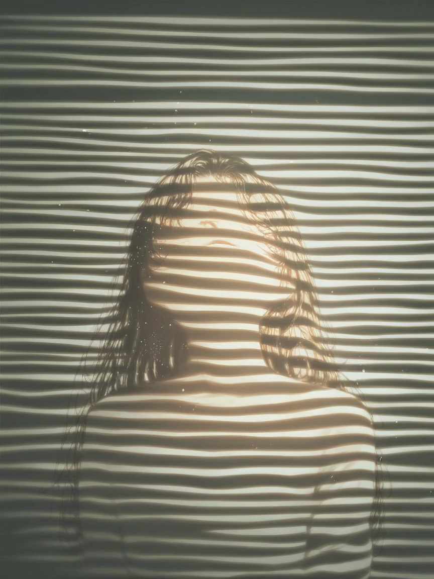 score_9, score_8_up, score_7_up, score_6_up, score_5_up, score_4_up,  <lora:V3n3t14nXLP2:1> v3n3t14n, venetian blinds lighting, low light, dark room, lined lighting, long hair, 1girl, light particles,