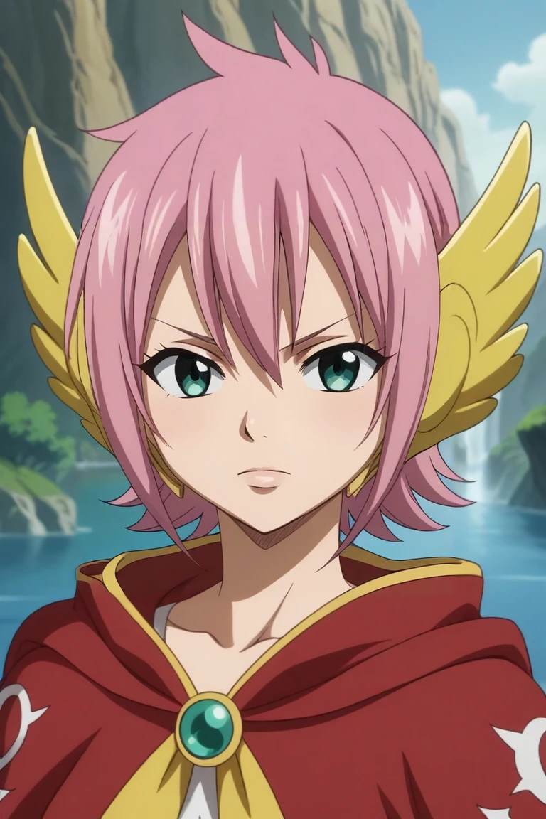 score_9, score_8_up, score_7_up, source_anime, rating_safe, intricate details, anime screencap, , official style, , , 1girl, solo, <lora:meredy_fairy_tail_pony:0.8>, meredy_fairy_tail, pink hair, green eyes, short hair, head wings, pre timeskip, hair between eyes, focused, river, light, (dynamic pose:1.2), :o, , <lora:sdxl_lightning_8step_lora:1>