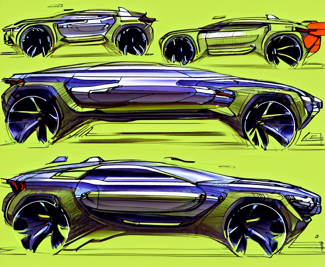 masterpiece, best best quality, car design, futuristic, car, automotive, highres, 8k, vehicle, no human, sketch, side view, <lora:carrr:1>