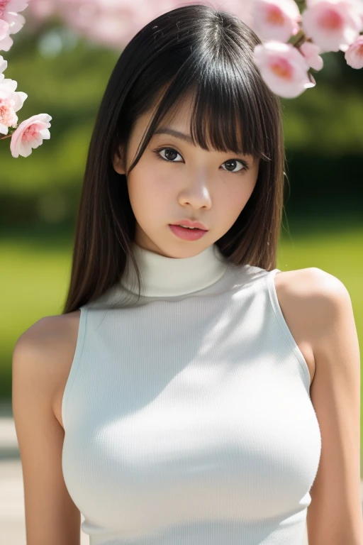 1girl,(RAW photo, best quality), (realistic, photo-realistic:1.4), masterpiece, an extremely delicate and beautiful, extremely detailed, 2k wallpaper, Amazing, finely detail, extremely detailed CG unity 8k wallpaper, ultra-detailed, highres, soft light, beautiful detailed girl, extremely detailed eyes and face, beautiful detailed nose, beautiful detailed eyes,cinematic lighting,perfect anatomy,slender body
wearing a white sleeveless turtleneck,white skirt,(bokeh:1.2)
at a flower park,sakura flowers,flower garden,
<lora:aoyamahikaru_lora:0.7>