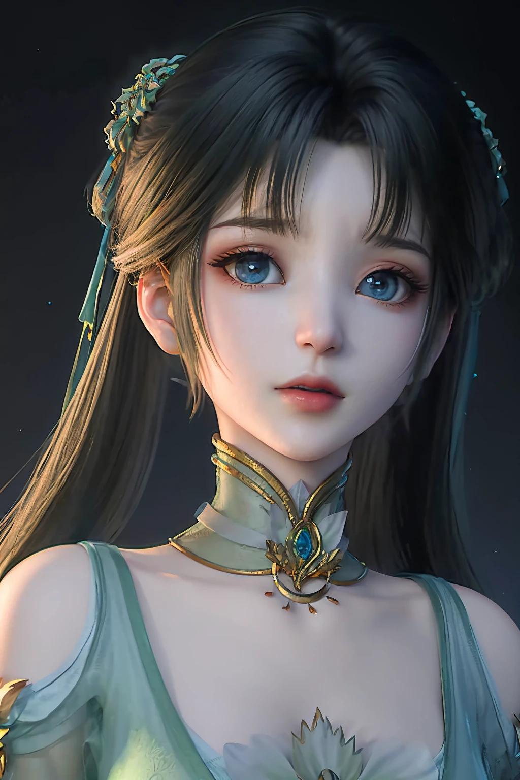 <lora:biyao>,biyao,1girl,solo,dress,twintails,black hair,upper body,hair ornament,long hair,Emerald,looking at viewer,jewelry,clothing cutout,blue dress,simple background,blue eyes,hair bun,earrings,shoulder cutout,double bun,(black background:1.2),(from_below:1.5),, best quality , masterpiece, illustration, an extremely delicate and beautiful, extremely detailed ,CG,unity,8k wallpaper, Amazing, finely detail, masterpiece, best quality,official art,extremely detailed CG unity 8k wallpaper,absurdres, incredibly absurdres, huge filesize , ultra-detailed, highres, extremely detailed,beautiful detailed girl, extremely detailed eyes and face, beautiful detailed eyes,light on face,