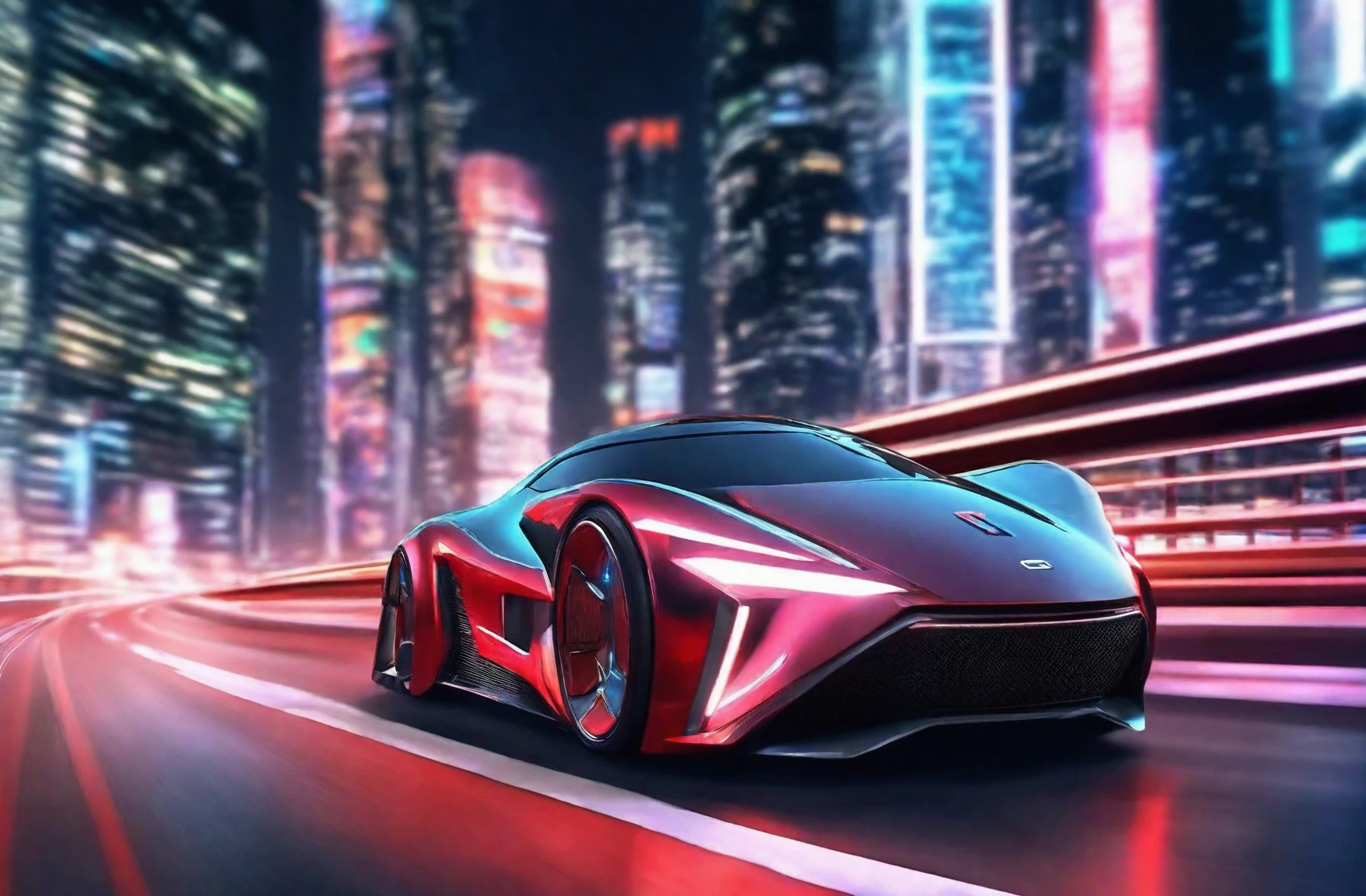 <lora:sci-fi concept car:0.9>,sci-fi concept car,cutting-edge design,showcasing sleek lines,advanced features,innovation,futuristic cityscape,high-tech laboratory,3d,blurry,blurry background,bridge,building,city,city lights,cityscape,cyberpunk,depth of field,hologram,library,neon lights,night,road,scenery,science fiction,skyline,skyscraper,street,tokyo \(city\),blurry,sci-fi concept car speeding on the highway,Cybertruck speeding on the highway,drift movie shot,