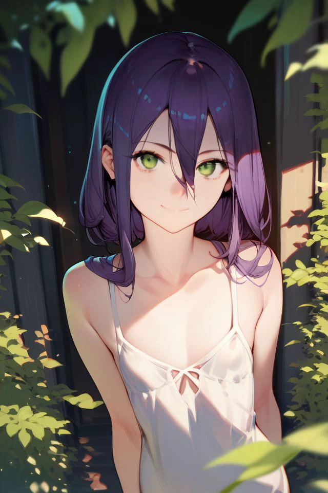 score_9, score_8_up, score_7_up, 1girl, smile, looking at viewer, dark_purple hair, hair_between_eyes, light_green eyes, flat chest, <lora:Ryota-h_PonyXL_style_v01:1>