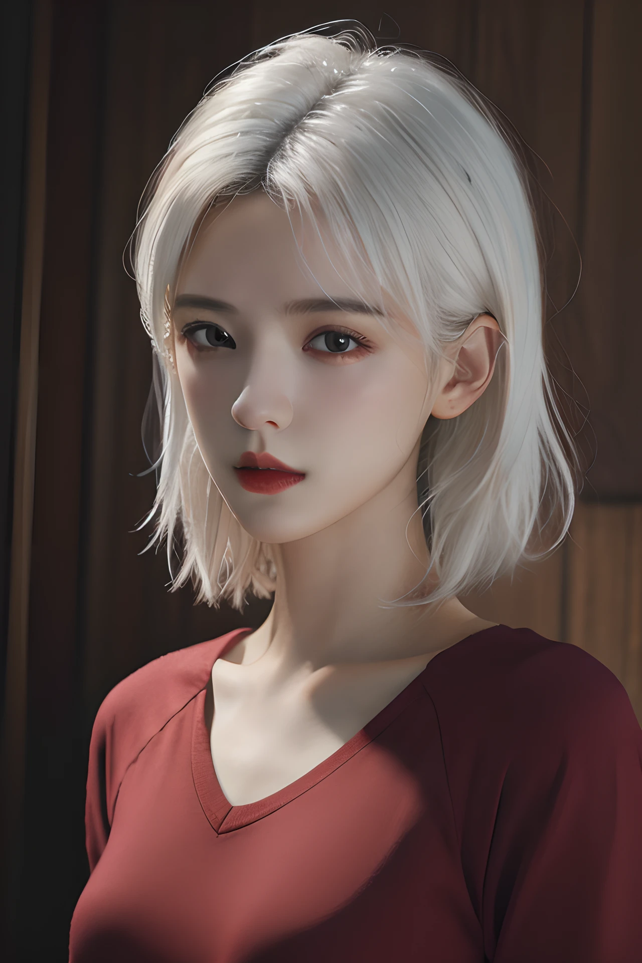 (4k, best quality, highres, absurdres, masterpiece:1.21), (realistic:1.331), detailed and intricate,
1girl, white hair, red shirt, <lora:girlslike_zyx5:0.7>