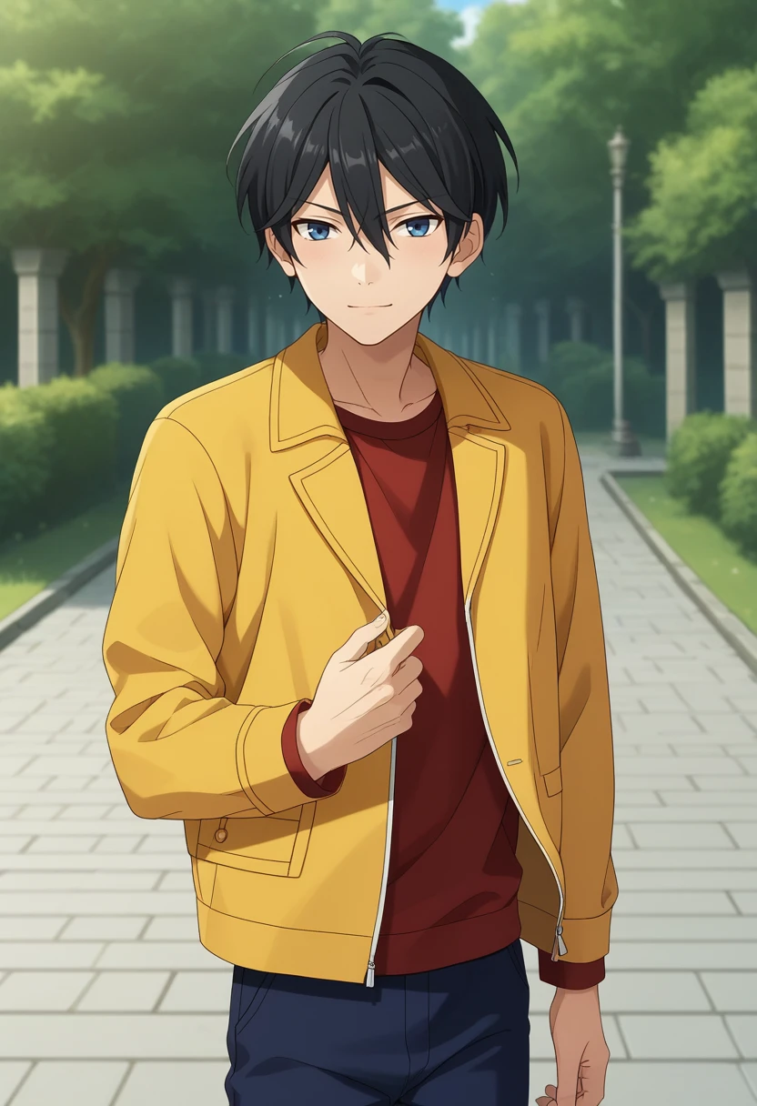 score_9, score_8_up, score_7_up, masterpiece, best quality, cute,Hokuto Hidaka, black hair, blue eyes, solo, male focus<lora:EMS-364669-EMS:1.000000>