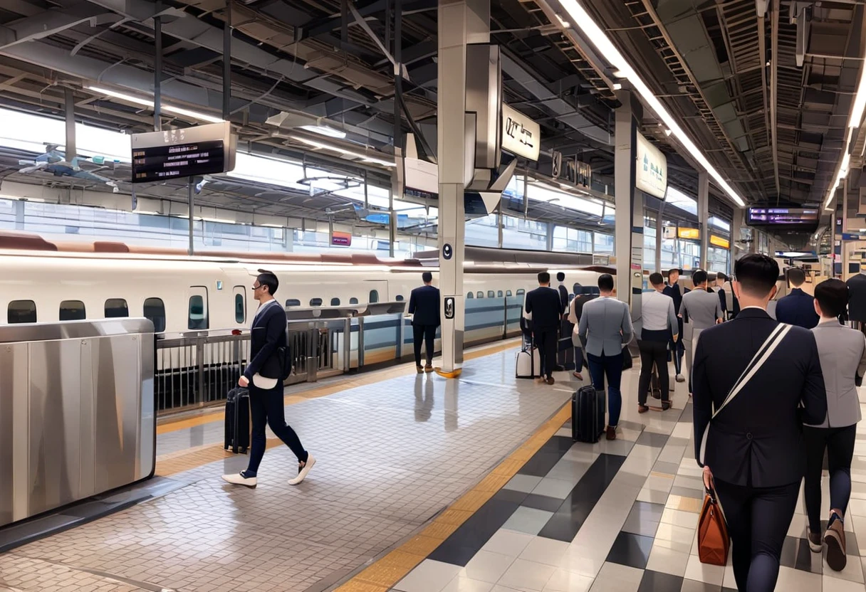 masterpiece, best quality, very aesthetic, absurdres,
shinosaka, train station, scenery, tiles, multiple boys, tile floor, english text, 6+boys, walking, real world location, pants, bag, ceiling light, sign, train, reflective floor, railroad tracks, outdoors
<lora:shinosakaeki_platform_SDXL_V1:1>