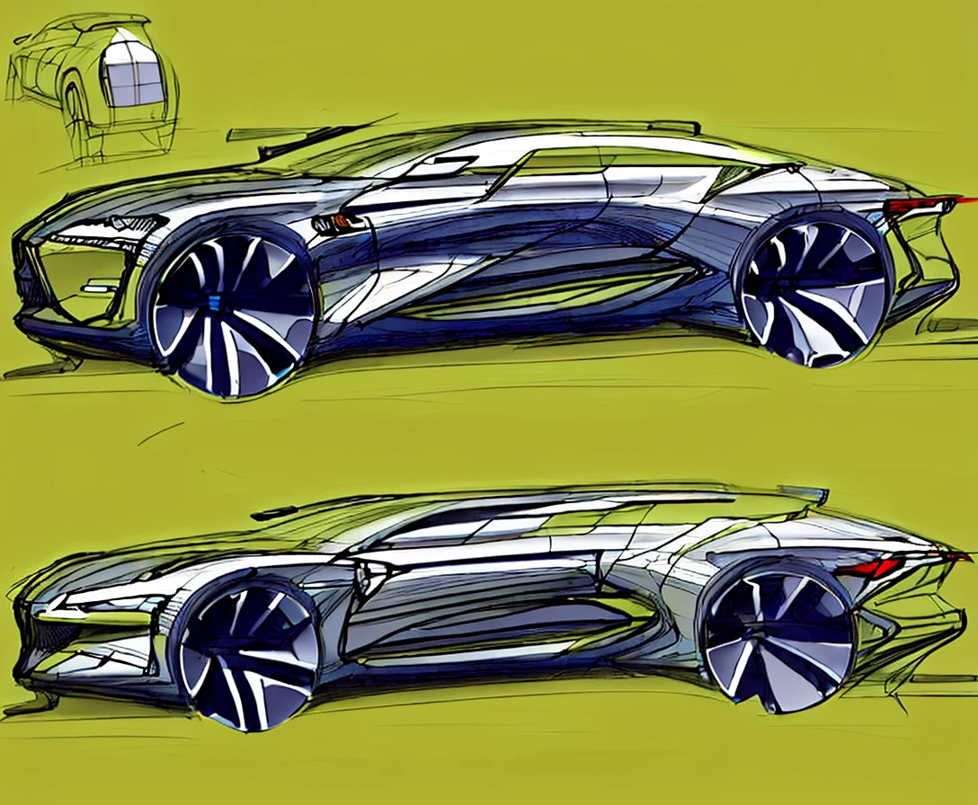 masterpiece, best best quality, car design, futuristic, car, automotive, highres, 8k, vehicle, no human, sketch, side view, <lora:carrr:1>