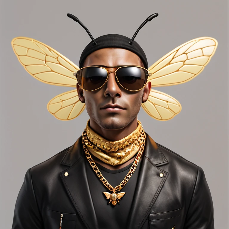 (score_9, score_8_up, score_7_up, score_6_up, score_5_up, score_4_up),
buzzdaddy, score_9, 1boy, male focus, solo, sunglasses, necklace, wings, antennae, jewelry, realistic, upper body, insect wings, scarf, grey background, simple background
 <lora:buzzdaddy_pony_r1:0.6>, <lora:Harrlogos_v2.0:0.8>