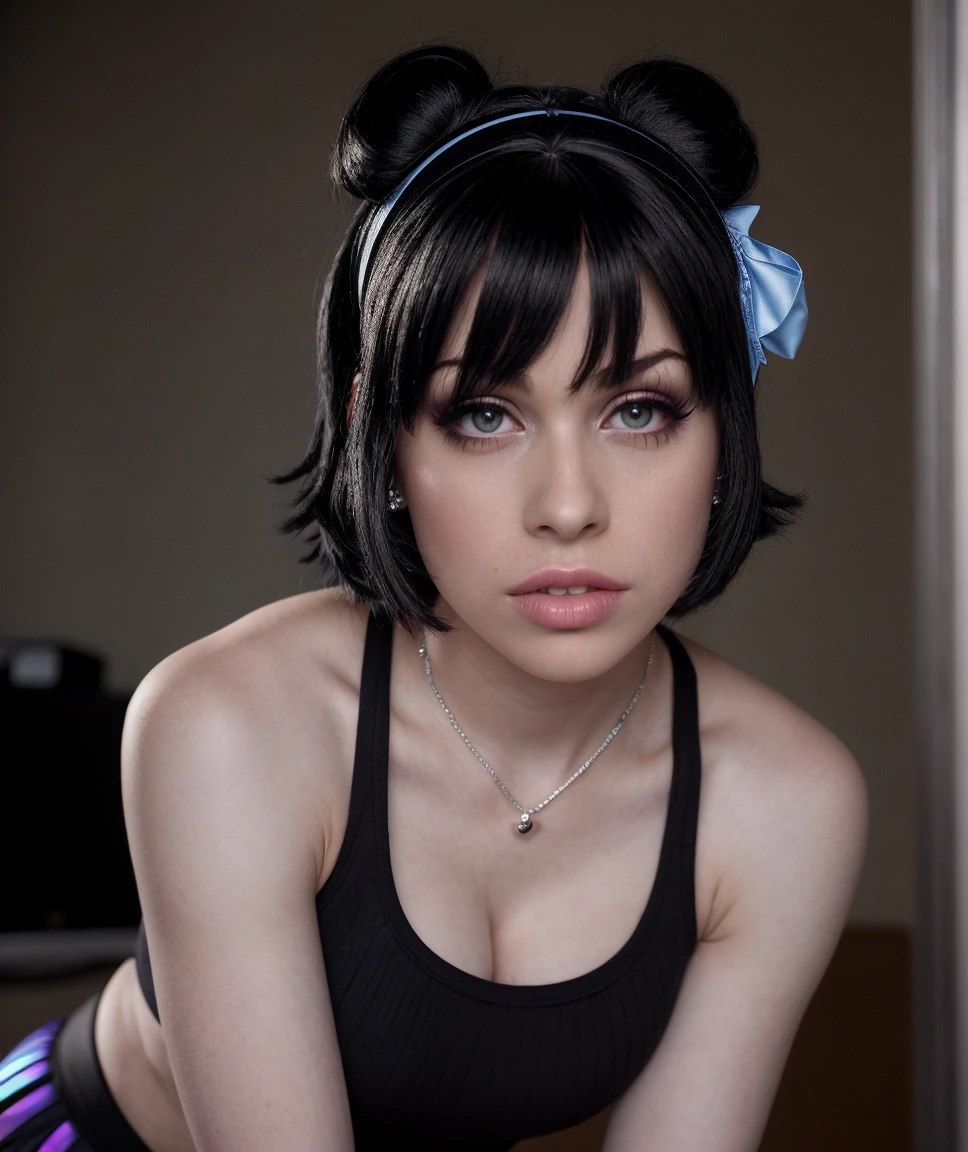 ((Masterpiece:1.4)), (high resolution:1.4), (fight pose:1,5), videl2, solo, blue eyes, black hair, twintails, black gloves, bangs, badge, medium breasts, beautiful face, highly detailed skin, skin pores,(highly detailed face:1.1), (highly detailed eyes:1.1), realistic pupils, full face blush, full lips, (perfect anatomy:1.1), (perfect proportions:1.1), (photography:1.1), (photorealistic:1.1), volumetric lighting, dynamic lighting, real shadows, (highres:1.1), sharp focus, rembrandt lighting, (realistic, hyperrealistic:1.4), intricate, high detail, dramatic, subsurface scattering, big depth of field, vivid, polished, sharpened, ((full Sharp)), (extremely absurdres),16k hdr, beautiful smooth face, bikini beach