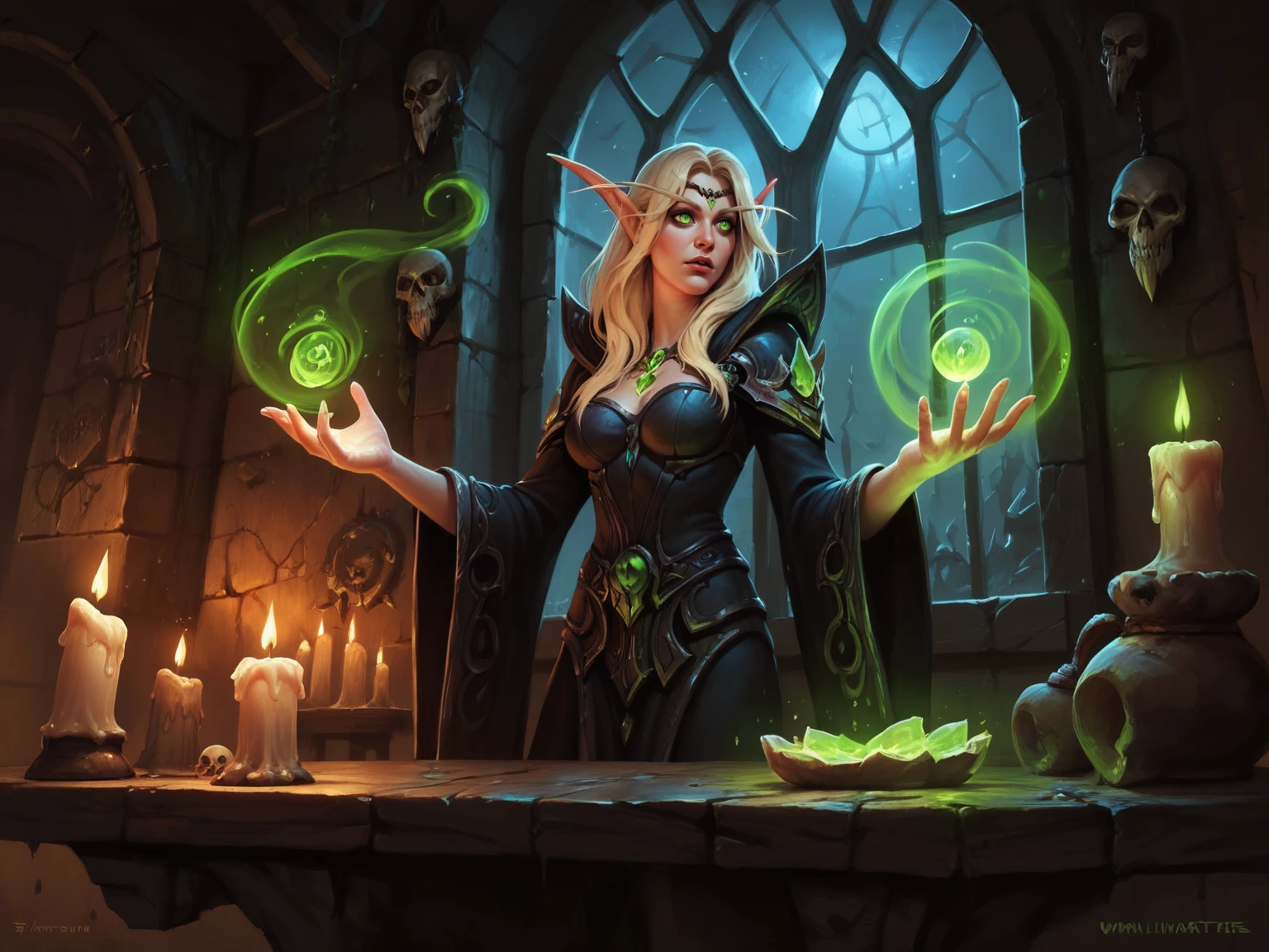 Necromancer with green flames