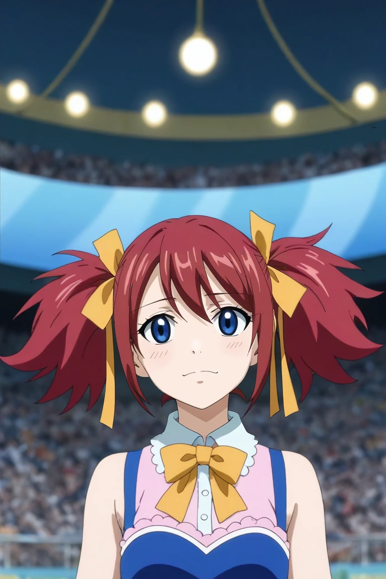 score_9, score_8_up, score_7_up, source_anime, rating_safe, intricate details, anime screencap, , official style, looking at viewer, depth of field, 1girl, solo, <lora:chelia_blendy_pony:0.74>, chelia_blendy, red hair, blue eyes, ribbon, hair ribbon, twintails, short twintails, from afar, full body, disneyland, dusk, singing, wavy mouth, tulle,, <lora:sdxl_lightning_8step_lora:1>