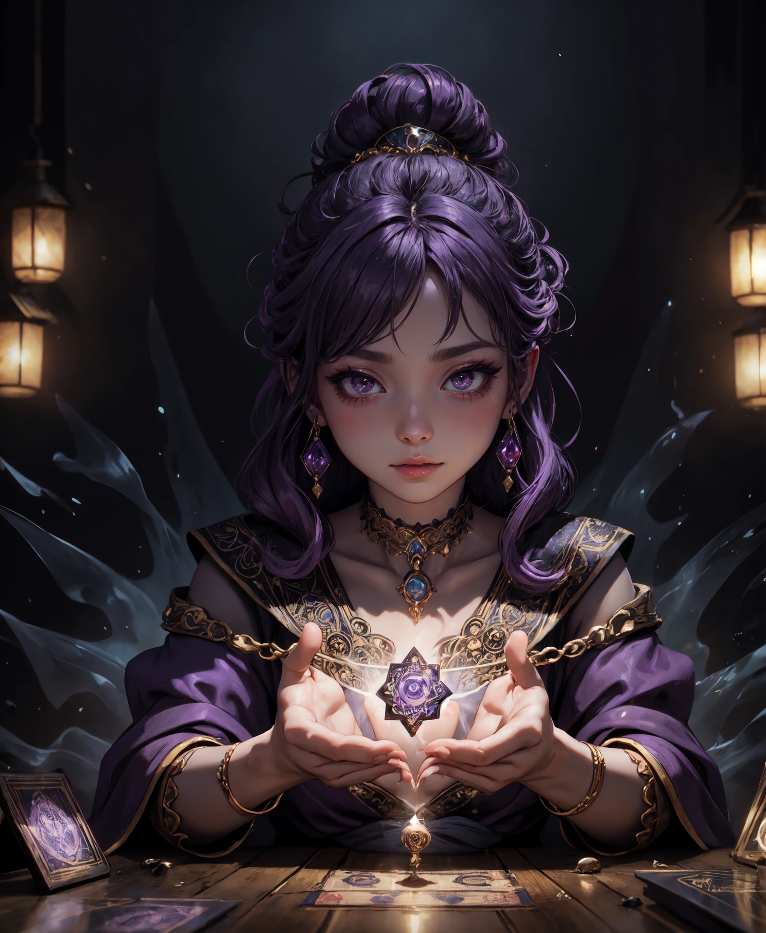 Hands outstretched in front of you, Beautiful woman with clear skin, Purple and Blue Odd-Eye, Can use magic,