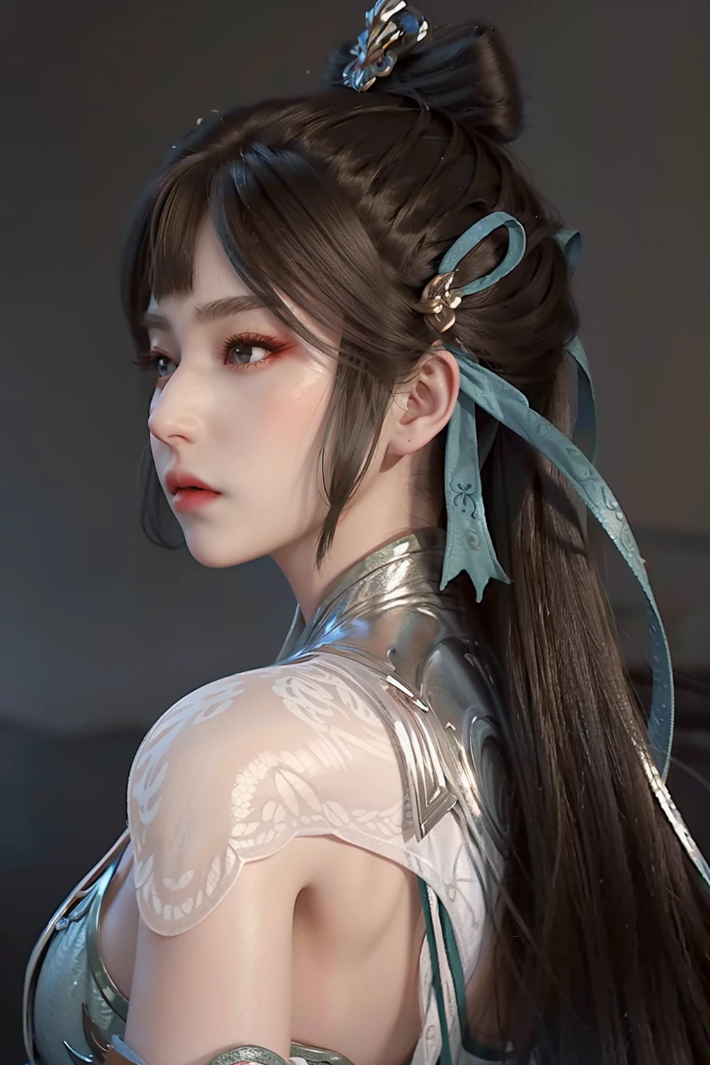 <lora:YuZimo-000001:1>,yuzimo,1girl,solo,long hair,from behind,detached sleeves,white background,upper body,hair ornament,facing away,back,black hair,bare shoulders,simple background,dress,water,ribbon,brown hair,chinese clothes,, best quality , masterpiece, illustration, an extremely delicate and beautiful, extremely detailed ,CG,unity,8k wallpaper, Amazing, finely detail, masterpiece, best quality,official art,extremely detailed CG unity 8k wallpaper,absurdres, incredibly absurdres, huge filesize , ultra-detailed, highres, extremely detailed,beautiful detailed girl, extremely detailed eyes and face, beautiful detailed eyes,light on face,