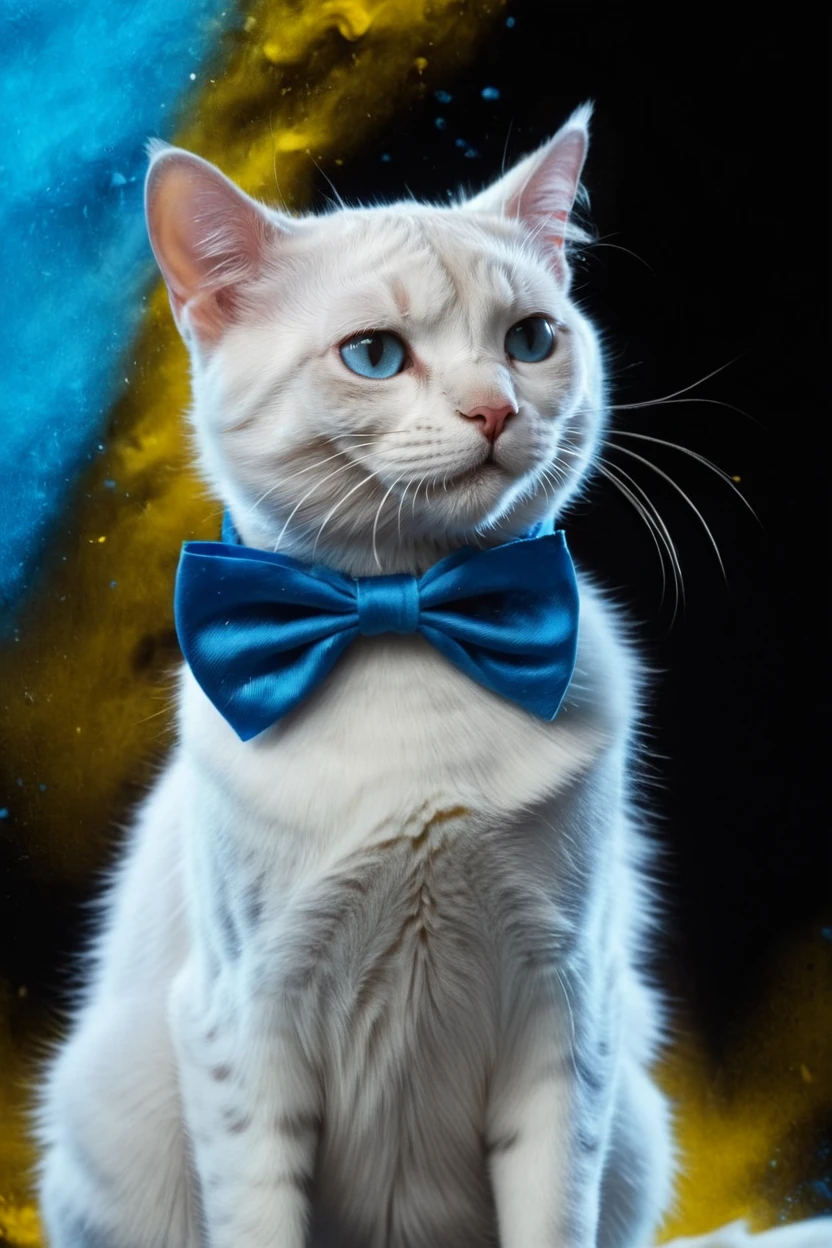 cinematic film still portrait of gentle duchess (the aristocats), blue and yellow splash, swaying, black background <lora:colorSplash:1> . shallow depth of field, vignette, highly detailed, high budget Hollywood movie by j.j. abrams, bokeh, cinemascope, moody, epic, gorgeous, film grain, grainy