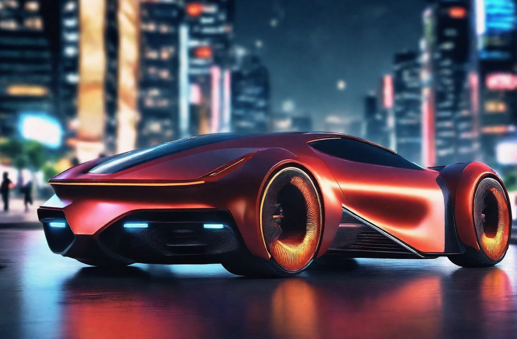 <lora:sci-fi concept car:0.9>,sci-fi concept car,cutting-edge design,showcasing sleek lines,advanced features,innovation,futuristic cityscape,high-tech laboratory,3d,blurry,blurry background,bridge,building,city,city lights,cityscape,cyberpunk,depth of field,hologram,library,neon lights,night,road,scenery,science fiction,skyline,skyscraper,street,tokyo \(city\),blurry,sci-fi concept car speeding on the highway,Cybertruck speeding on the highway,drift movie shot,