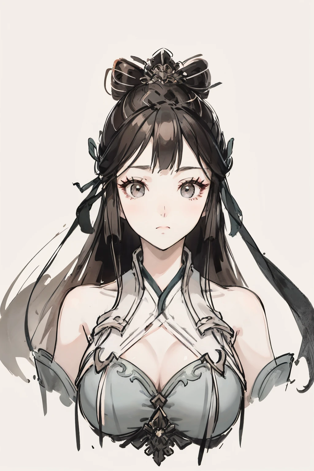 <lora:YuZimo-000001:1>,yuzimo,1girl,solo,hair ornament,long hair,white background,dress,brown hair,upper body,simple background,expressionless,
<lora:Freehand_Brushwork:0.3>,<lora:animeLineartMangaLike_v20Offset:0.2>,lineart,
(portrait:1.2),dynamic_angle,front view,kittew,cuteg,flat chest,small_breasts,(looking_at_viewer:1.3),, best quality , masterpiece, illustration, an extremely delicate and beautiful, extremely detailed ,CG,unity,8k wallpaper, Amazing, finely detail, masterpiece, best quality,official art,extremely detailed CG unity 8k wallpaper,absurdres, incredibly absurdres, huge filesize , ultra-detailed, highres, extremely detailed,beautiful detailed girl, extremely detailed eyes and face, beautiful detailed eyes,light on face,