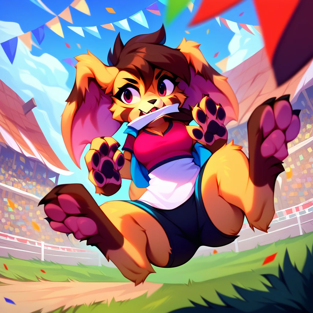 score_9, score_8_up, score_7_up, score_6_up, score_5_up, score_4_up,

solo, female, jakkai,

jersey, sports shorts, athletic, being watched,

feral, semi-anthro, short, wide hips,

sitting on a balloon, overinflated balloon, tight balloon, popped balloons, balloon pieces, shreds, bouncing, motion lines, motion blur, falling, balloon fetish, detailed balloon, realistic balloon, tied balloon, balloon knot, sitting on a balloon, sitpop,

festive clothes, countershading, straddling, sitting, spread legs, against glass, against surface, against the fourth wall, shiny, glossy, small breasts 

skimpy, outdoors, trees, plains, village, sky, confetti, festival, pennant banners, spread legs, steam, heavy, public, being watched, paws, pawpads,

suggestive, rating suggestive,