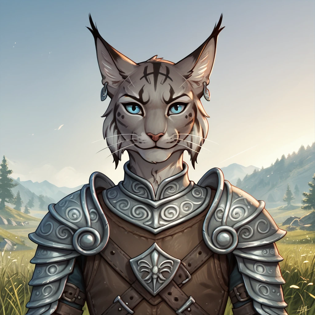 score_9, score_8_up, score_7_up, score_6_up, score_5_up, 4k, anime, furry, detailed, outdoors, tundra, skyrim, medieval, soft lighting, BREAK
anthro male lynx khajiit, cheek fluff, grey fur, tufted ears, blue eyes, tail, armor, earrings, front view, portrait<lora:EMS-364230-EMS:0.400000>