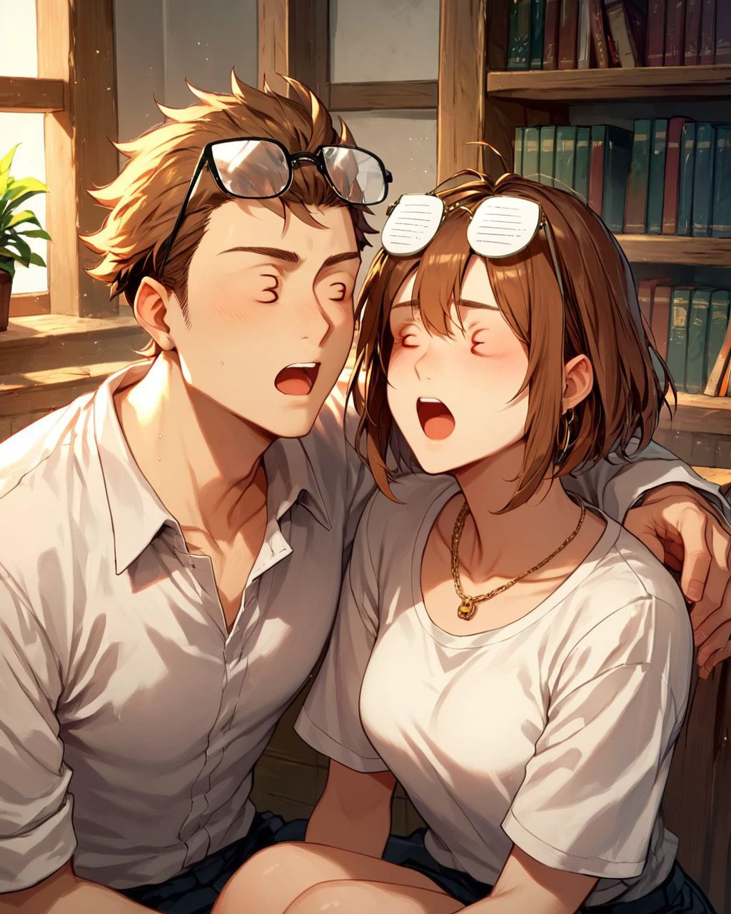 <lora:33:0.7> 3_3, closed eyes, 1boy, brown hair, eyewear on head, indoors, sitting, open mouth,, score_9, score_8_up, score_7_up, score_6_up, score_5_up, score_4_up, ponypositive,