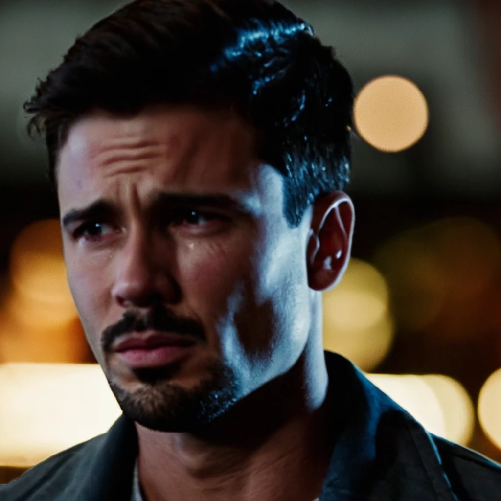 cinematic film still of <lora:crying style:0.8>
<lora:detailed:0.5>
<lora:perfection style:0.5>
a man with a sad teary crying face is looking at the camera,solo,looking at viewer,sad,short hair,simple background,shirt,black hair,1boy,closed mouth,jacket,male focus,facial hair,black background,portrait,realistic,stubble , crying, sad, teary face, tears, crying style, shallow depth of field, vignette, highly detailed, high budget, bokeh, cinemascope, moody, epic, gorgeous, film grain, grainy