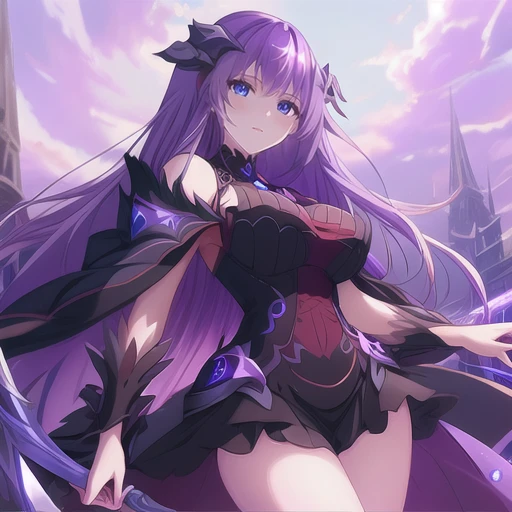 (masterpiece),(high quality),(highres),1girl,eris,dress,purple hair,blue eyes,long hair,<lora:eris princess connect:1>,breasts,