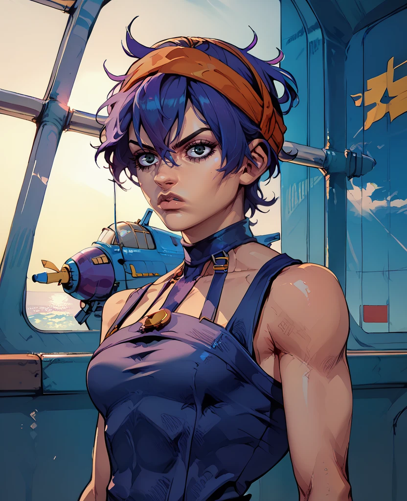 score_9,score_8_up,score_7_up,score_6_up,
Naranciaxl,short hair,black eyes,purple hair,serious,
choker,headband,dark slim tank top,
standing,upper body,
small blue airplane,
cruise ship,morning,<lora:NaranciaJJEoH:0.9>,