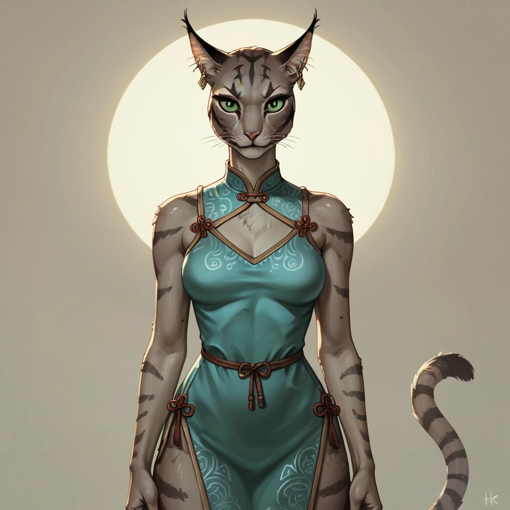 score_9, score_8_up, score_7_up, score_6_up, score_5_up, realistic, furry, detailed, skyrim, medieval, soft lighting, BREAK
anthro female caracal khajiit, grey fur, tufted ears, green eyes, tail, oriental dress, headwear, earrings, front view, portrait<lora:EMS-364230-EMS:0.400000>