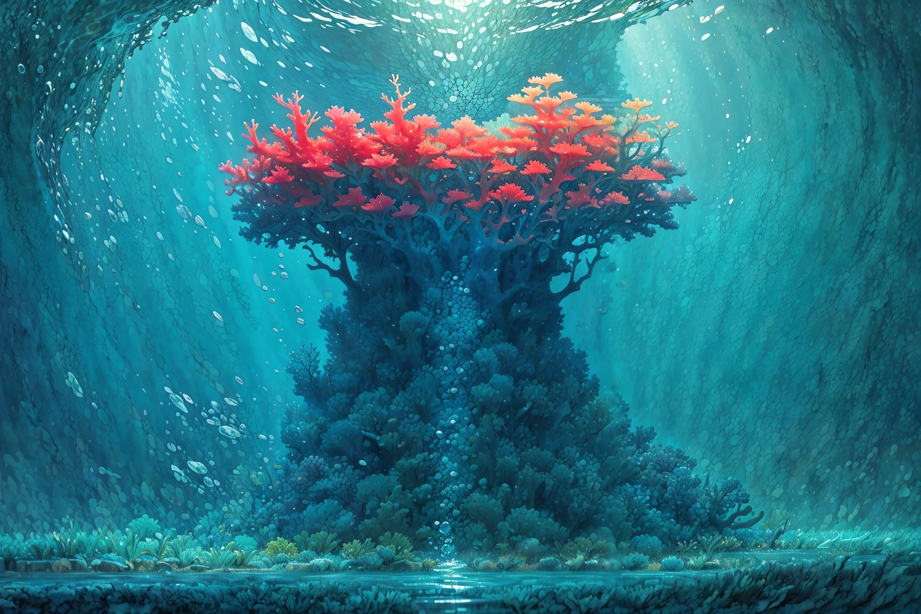 (masterpiece, top quality, best quality, official art, beautiful and aesthetic:1.2), an underwater divinesplatter coral reef <lora:DivineSplatter:2.0>