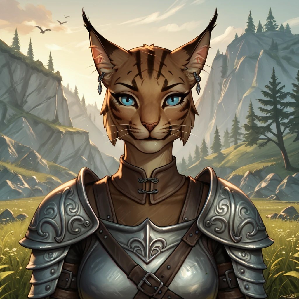 score_9, score_8_up, score_7_up, score_6_up, score_5_up, 4k, anime, furry, detailed, outdoors, tundra, skyrim, medieval, soft lighting, BREAK
anthro female caracal khajiit, cheek fluff, brown fur, tufted ears, blue eyes, tail, leather armor, earrings, front view, portrait<lora:EMS-364230-EMS:0.400000>