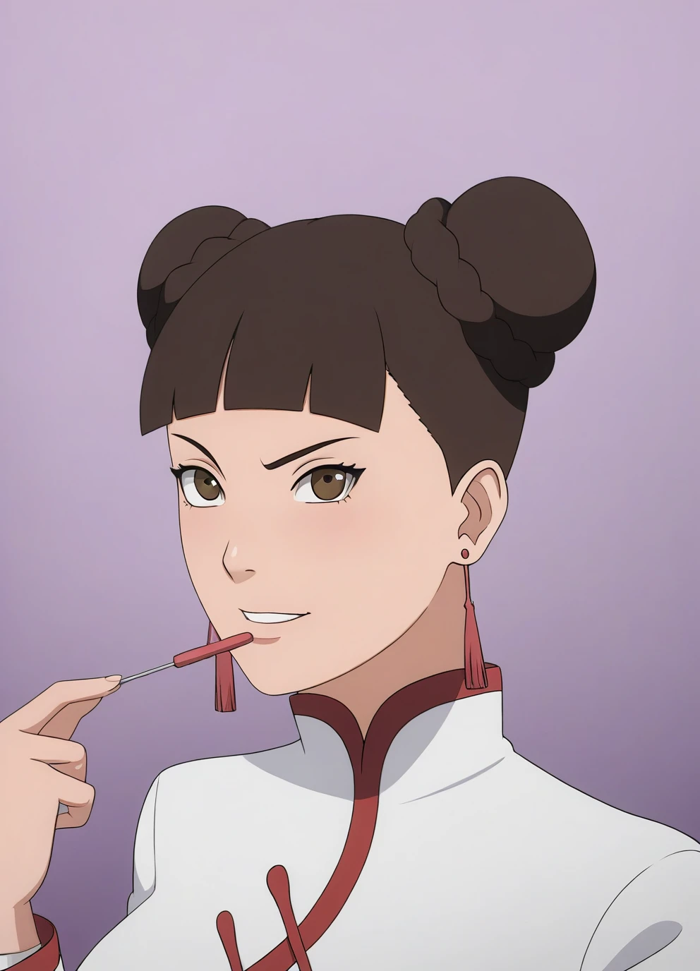 score_9, score_8_up, score_7_up,1girl,tentenXL,brown hair,hair bun,detailed face, masterpiece,best quality, shiny , wearing a white dress,red earrings,holding a (kunai:1.2),  <lora:tentenXL:1> looking at viewer,