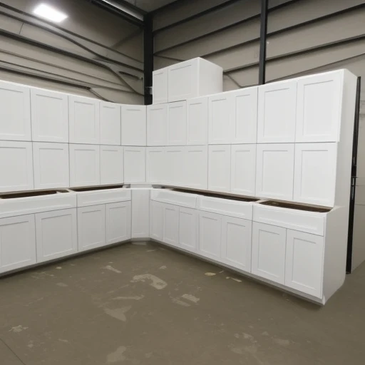 Cabinets in warehouse, NKB, white cabinets in warehouse, not assembled, single cabinet