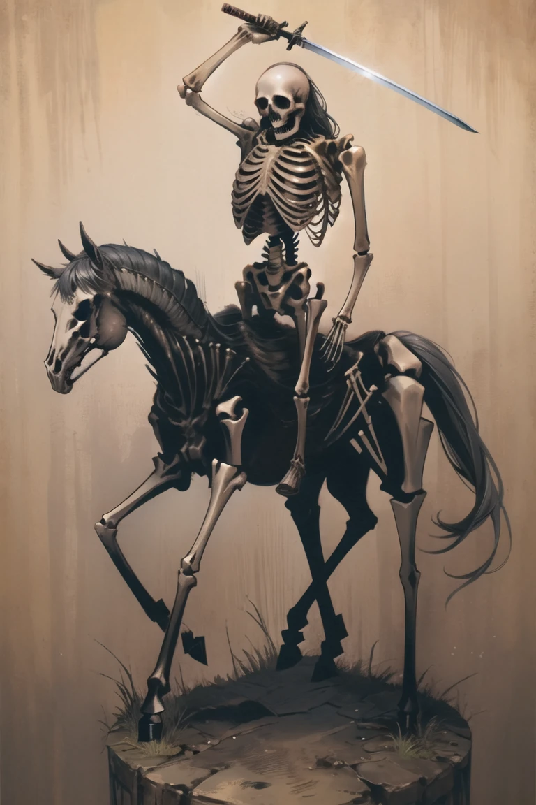 (masterpiece),best quality,Centaur Skeleton Horse,Japanese old man,Holding a sword,